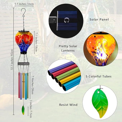 Starsoul Solar Wind Chimes for Outside, Colorful Speckle Hot Air Balloon Wind Chime with Flickering Flame, Outdoor Glass Windchimes for Garden Yard Decor, Gift for Mother's Day