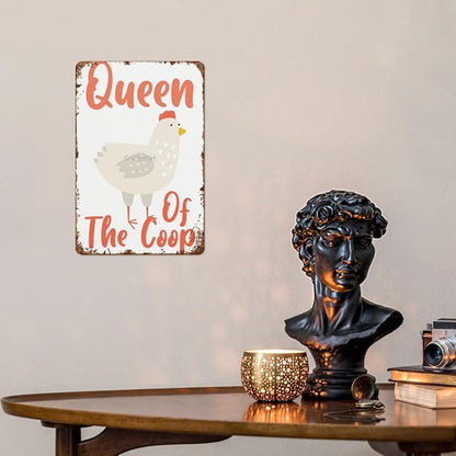 Patio Wall Decor Queens OF THE COOP Light Version Metal Signs Dining Room Wall Decor For Home,Bathroom,Yard,Kitchen,Office,Cafe,Hotel Funny Quotes & Inspirational Life Sayings 8X12inch