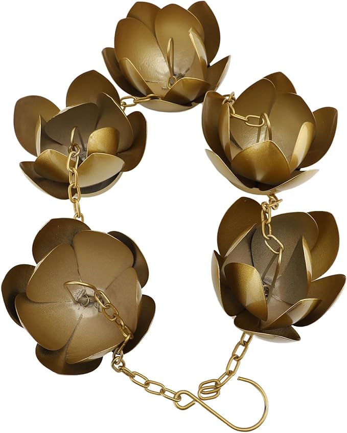 Zerodis Rain Chains Plated Rain Chain Cups Gold Flower Galvanized Iron Proof Rain Catcher Chain for Home Outdoor Decoration Chains Decorative Iron Gutter Chain Copper