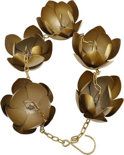 Zerodis Rain Chains Plated Rain Chain Cups Gold Flower Galvanized Iron Proof Rain Catcher Chain for Home Outdoor Decoration Chains Decorative Iron Gutter Chain Copper