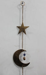 43 Inch Metal Sun Moon Star Wind Chime – Antique Bronze Celestial Wall Hanging with Bells – Handcrafted Boho Home & Garden Decor for Balcony, Patio, Porch, Entryway.