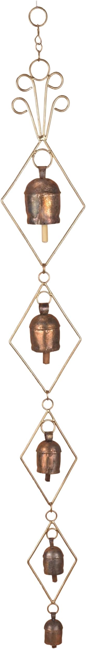 Rustic Gold Metal Wind Chimes for Outside Yard Decor – 33" Diamond Frame Hanging Wind Catcher - Bronze Finish Garden Accent for Porch, Balcony, Meditation, Memorial, or Outdoor Entryway