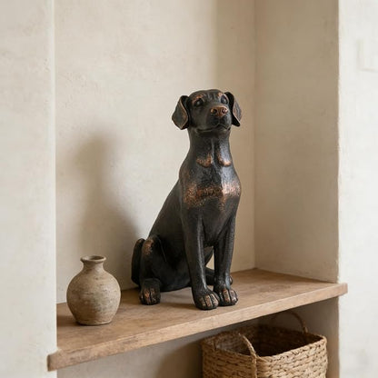 Cynkeyee Outdoor Garden Dog Statue - 16 Inch Resin Sitting Labrador Sculpture, Decorative Figurine for Patio, Lawn, Yard, Porch (Black)