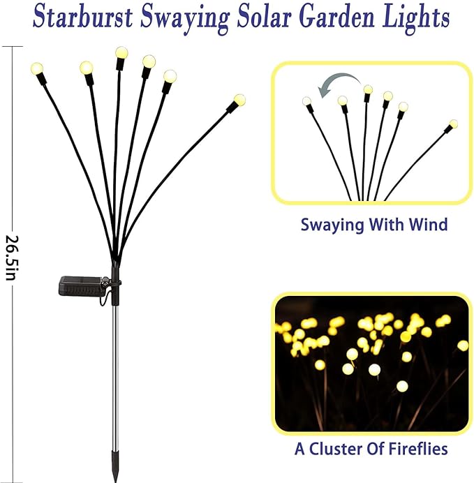 ZFNN Solar Garden Lights Outdoor, 10 Pack 60 LED Solar Firefly Lights, Swaying Waterproof Garden Decor for Yard Patio Pathway Lawn Gardening Gifts
