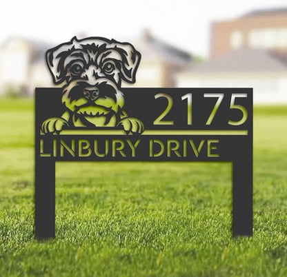 Custom Schnauzer Dog Metal Address Sign House Number Schnauzer Dog Plaque Outdoor Decor Stake Schnauzer Dog Sculptures Sign for Park Yard Lawn Courtyard Patio Ranch Farmer Gardening.