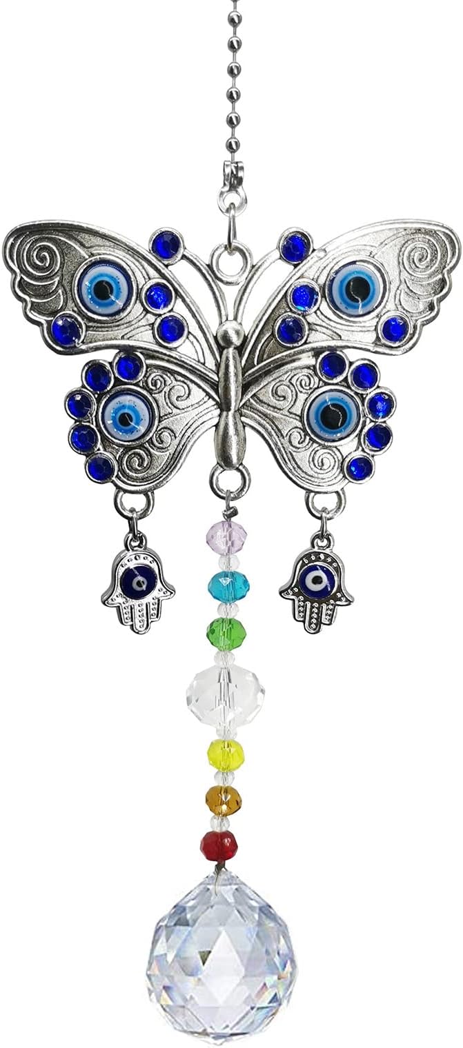 Window Hanging Suncatcher with Crystal,Blue Butterfly Garden Hanging Rainbow Maker Ornament (Butterfly)