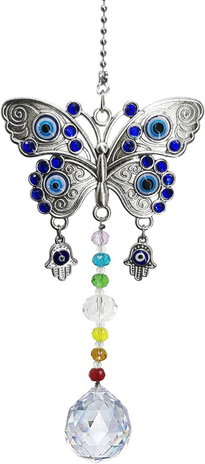 Window Hanging Suncatcher with Crystal,Blue Butterfly Garden Hanging Rainbow Maker Ornament (Butterfly)
