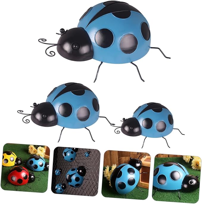 Kisangel 3pcs Simulated Ladybug Decor Iron Garden Ornaments for Outdoor Decoration for Yards and Patios Vibrant Colors for Home and Garden Aesthetics