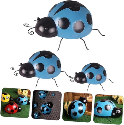 Kisangel 3pcs Simulated Ladybug Decor Iron Garden Ornaments for Outdoor Decoration for Yards and Patios Vibrant Colors for Home and Garden Aesthetics