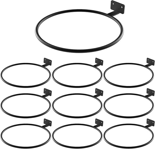 Wall Flower Pot Holder Bulk 6in 10Pack Ring Plant Hanger, Metal Planter Hooks Wall Mounted Bracket Heavy Duty for Outdoor Indoor Black