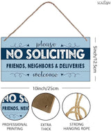 SCAZOMV Please No Soliciting Friends Neighbors Deliveries Welcome Thank You Funny Rustic Wood Front Door Sign Vintage Outdoor Wall Art Hanging Plaque Porch Yard Home Farmhouse Decor 10''x 5''