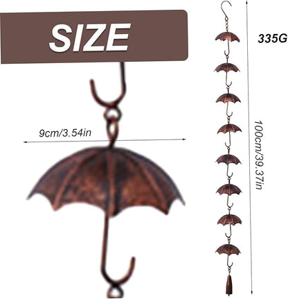 Rain Chain 39 Inch Long Rain Catcher Chain Effective Drainiage 8 Umbrella Cups Rust Resistant Chains for Outside Downspout Decorations, Chains for Gutters, Copper