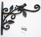 KiaoTime Cast Iron Metal 9.5" Hanging Planter Flower Pots Bracket Bird Feeder Hook Wind Chime Lanterms Hanger with Double Sided Bird for Indoor Outdoor Wall Fence Deck Trees Patio Garden Post Arm