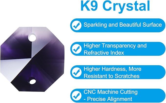 PATIKIL K9 Crystal Octagon Beads 2 Holes Pendants, 60 Pack 14mm Chandelier Prisms Parts Ornaments Hanging Beads for DIY Arts Crafts Decoration, Dark Purple
