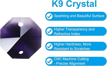 PATIKIL K9 Crystal Octagon Beads 2 Holes Pendants, 60 Pack 14mm Chandelier Prisms Parts Ornaments Hanging Beads for DIY Arts Crafts Decoration, Dark Purple
