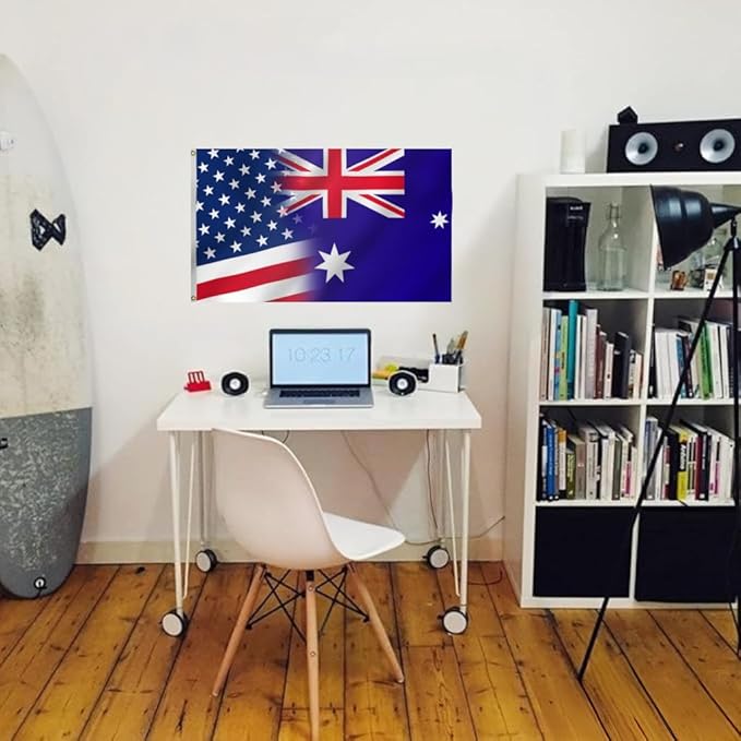 USA Australia Combination Flag 3X5FT, American Australian Flags,Both Sides Printed, Men Women Banner,Vibrant Colors, Double Stitched with 2 Brass Grommets, Bar Garden Street Decoration, GYM, Office Decor,Indoor Outdoor Use,Gifts. (US-AUS-X, 3x5ft)