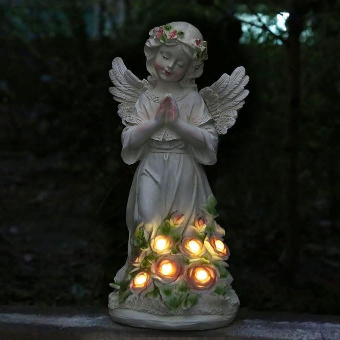 Panven Garden Decor Angel Statue, Outdoor Patio Garden Sculptures & Statues, Solar Yard Decorations Lawn Ornaments Figurines for Outside