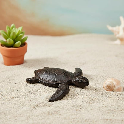 Comfy Hour Heavy Duty Cast Iron Sea Turtle Figurine, Decorative Ocean Turtle Statue for Garden, Patio & Beach House Decor, Vintage Brown Coastal Accent for Bathroom & Office, 1 pc