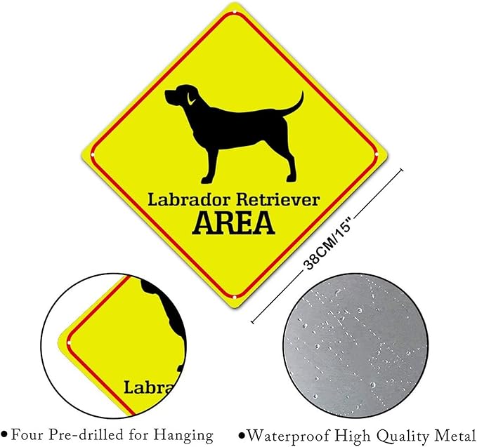 Labrador Retriever Crossing Sign Caution Labrador RetrieverDog Xing Sign Street Sign Wildlife Novelty Road Fence Wall Decor Warning Metal Tin Sign For Indoor Outdoor 15x15in