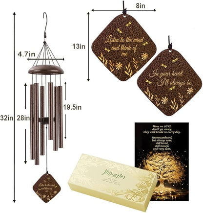 Memorial Sympathy Wind Chimes for Outside Clearance, Dragonfly Wind Chimes for Loss of Loved One Mother Father for Bereavement/Condolence/Funerary Gift Idea,32'' Bronze