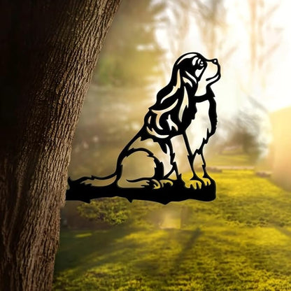 Metal Hound Dog Silhouette Iron Art Yard Outdoor Statue Hanging Tree Stump Plug-in Ornament for Garden Fence Art Decor