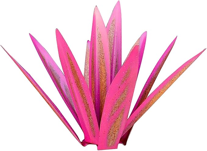 Juesi Metal Yard Art - Metal Agave Plants for Outdoors, Garden Sculpture Metal Arts for Yard Lawn Patio (10.6" X 2.5", Pink)