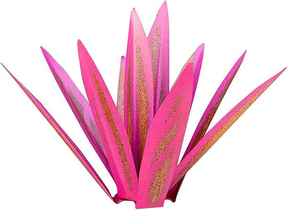 Juesi Metal Yard Art - Metal Agave Plants for Outdoors, Garden Sculpture Metal Arts for Yard Lawn Patio (10.6" X 2.5", Pink)