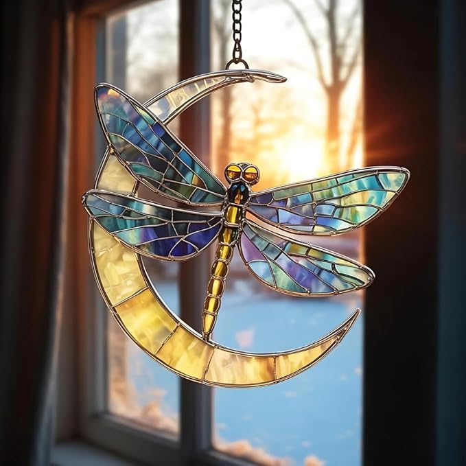Dragonfly Acrylic Suncatcher Dragon Fly Stained Glass Effect Window Hanging Dragonflies Sun Catcher Bohemian Garden Decor Valentines Day Decoration Gifts for Girlfriend Wife Women Teacher