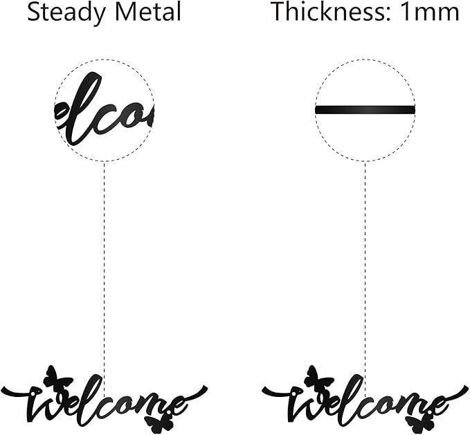 CREATCABIN Welcome Flower Metal Sign Wall Art Decor Rustic Letter Signs Black Hanging Word Decoration for Front Door Home Entry Indoor Outdoor Living Room Aesthetic Bedroom 3.9 x 11.8 Inch
