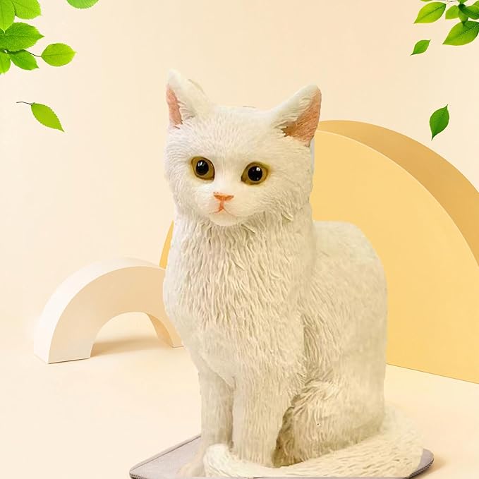 Cat Resin Outdoor Tree Sculpture Gift Garden Terrace Lawn Outdoor Cat Statue (White)