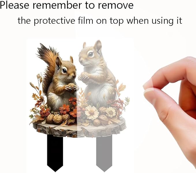 Garden Stake Decor, Acrylic 2D Flat Cute Animal Statue, Fairy Sculptures Ornament Indoor Outdoor Yard Lawn Pot Plant Decorative Accessories (Two Squirrels)