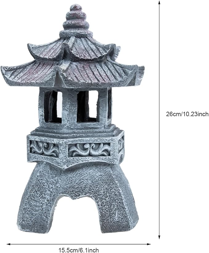 GANAZONO Statue Garden Solar Lights Resin Rock Lantern Pagoda Garden Statue for Patio Lawn Pathway Moon Decoration Grey