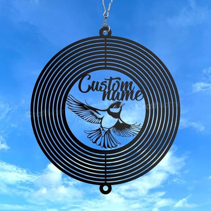 Personalized Goldfinch Metal Wind Spinner, Custom Hanging Decoration for Outdoor Spaces, Kinetic Bird Art, Nature Gift (Goldfinch Garden Wind Spinner)