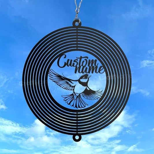 Personalized Goldfinch Metal Wind Spinner, Custom Hanging Decoration for Outdoor Spaces, Kinetic Bird Art, Nature Gift (Goldfinch Garden Wind Spinner)