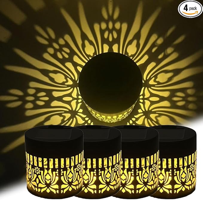 Decorative Solar Mandala Lights, Metal Solar Powered Outdoor Wall Lights Solar Powered Deck Step Stair Lights, Waterproof Mandalas Fence Light for Garden Post Patio Backyard Yard Decor (4, Peony)