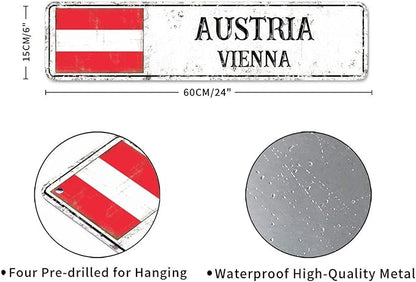 Personalized Austria Street Sign Austria Flag Metal Sign Capital City of Austria Metal Sign Road Rustic Wall Art Country City Indoor & Outdoor Decor for Home Man Cave Door Porch Garden Party 24x6in