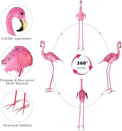 35" Flamingo Garden Statues & Sculptures, Metal Birds Yard Art Outdoor Statue, Large Pink Flamingo Lawn Ornaments for Home, Patio, Backyard Decor