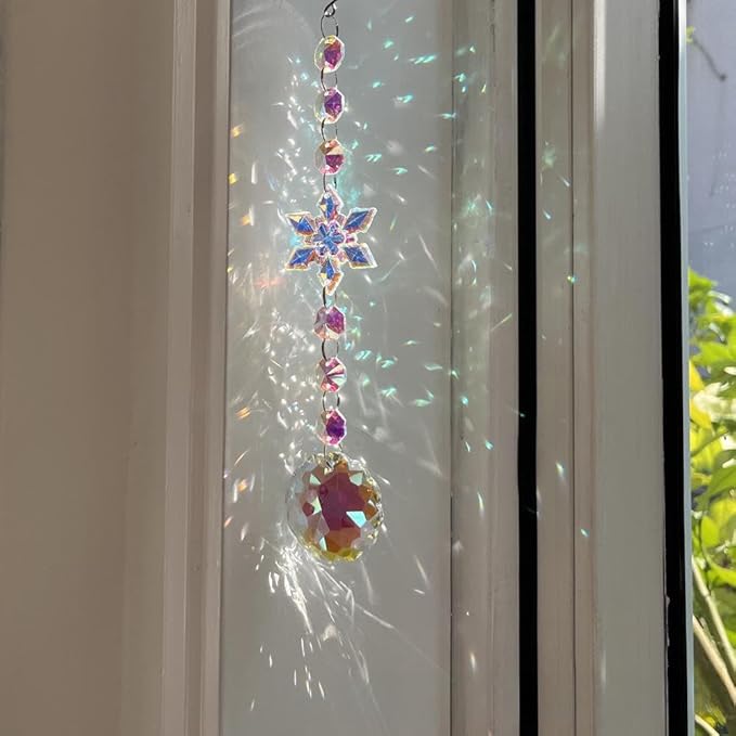 Christmas Tree Decoration Snowflake Crystal Ornaments Suncatcher Hanging Sun Catcher with Chain Pendant Ornament for Window Home Garden Christmas Party Wedding Decoration (Snowflake-A)