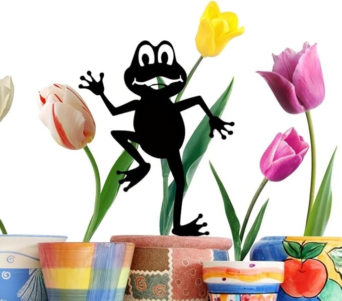 Metal Dancing Frog Silhouettes Garden Decor Frog Fence Topper Garden Statues Stakes Art Metal Yard Garden Decoration, Black