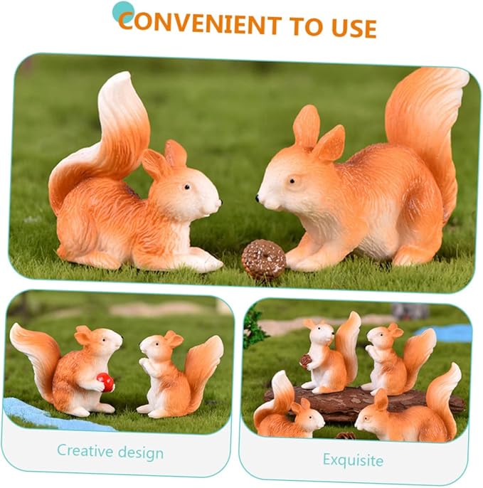 Yardwe 32 Pcs Little Squirrel Ornament Micro Ornaments Squirrel Shape Decor Miniature Squirrel Ornament Fairy Garden Adornment Squirrel Figures Mini Bunny Toys Kid Toys Statue Plant Resin