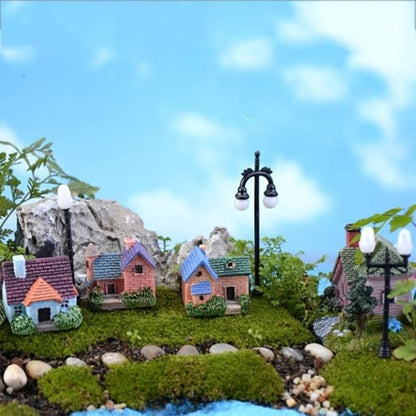 Leadigol 4pcs Miniature Fairy Garden House,Miniature Garden Landscape Desk Ornaments Yard Bonsai Resin Landscape Mini Fairy Houses DIY Villa Decor