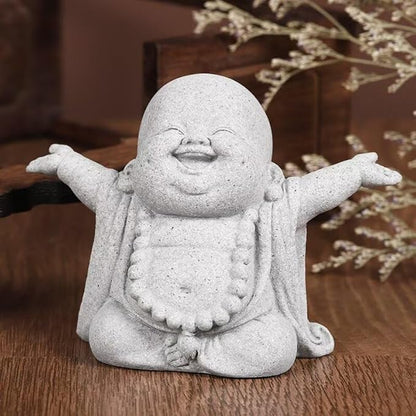 Mini Monk Buddha Statue Sandstone Statues Zen Monk Praying Statue Sculptures for Wealth Good Luck Feng Shui Decor Home Fish Tank Aquarium Garden (Style 4)