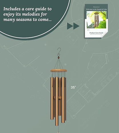 Nalulu Large Wind Chimes – 35” Gold Modern Wind Chimes for Deep, Soothing Tones – Outdoor Garden Décor, Hand-Tuned Metal Chimes for Relaxation – Weatherproof Gift for Patio, Yard & Zen Spaces