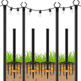 LETIANPAI 4 Pack String Light Poles,10 Ft Light Poles for Outside String Lights,Outdoor Lights Pole with Fork,Metal Poles Stand for Patio Deck Backyard
