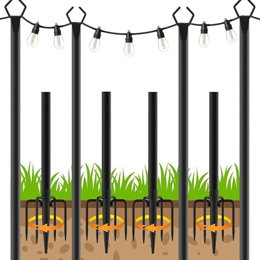 LETIANPAI 4 Pack String Light Poles,10 Ft Light Poles for Outside String Lights,Outdoor Lights Pole with Fork,Metal Poles Stand for Patio Deck Backyard