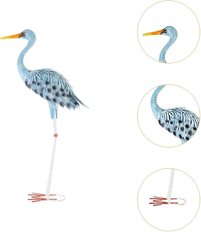 Blue Egret Statue Garden Decoration Collectibles Bird Figurine Metal Yard Art Animal Sculpture for Porch Outside Farmhouse