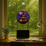 Stained Glass Window Hanging - 6.3in Haunted House with Moon and Bats Halloween Decor Sun Catchers Indoor Stained Glass Panels Wall Decor for Mom，Wife，Lovers，Festive