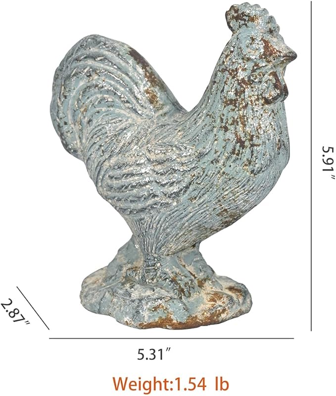 Rooster Statue Chicken Figurine Cement Rooster Figurine Figurines Artwork for Outdoor, Backyard, Patio and Home Kitchen Decoration(Dark Blue)