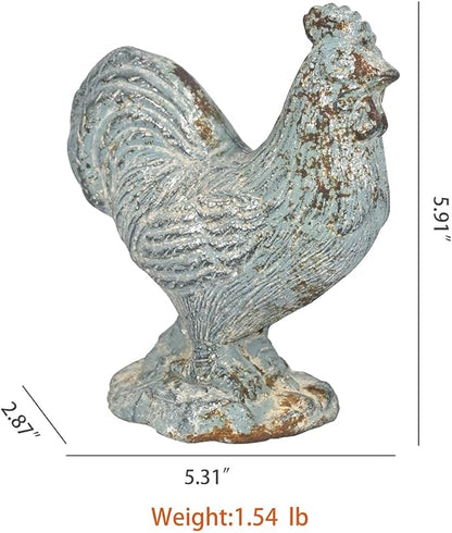 Rooster Statue Chicken Figurine Cement Rooster Figurine Figurines Artwork for Outdoor, Backyard, Patio and Home Kitchen Decoration(Dark Blue)