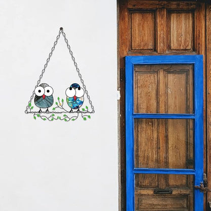 Zayookey Multicolor Owls Window Hanging Suncatchers Panel Bird Stained Window Hangings Ornament for Wall Home Garden Decor Gift (4"×7")